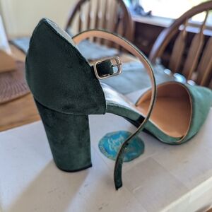 Sophisticated Green Suede Block Heels with Mary Jane Strap